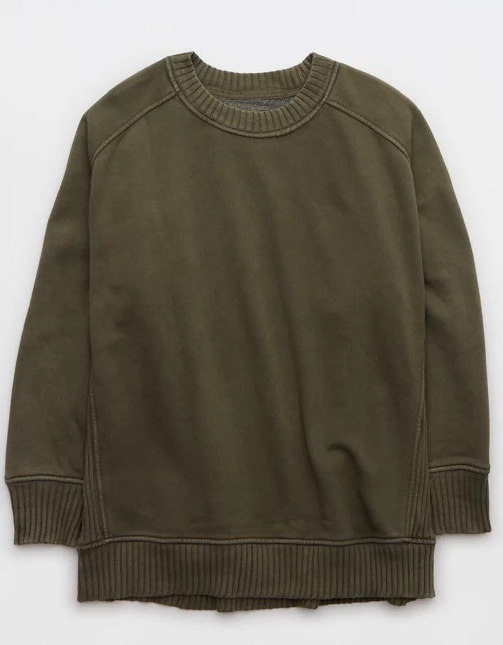 Aerie Oversized Down To Earth Sweatshirt Tunic Olive Green Ribbed Fleece Medium